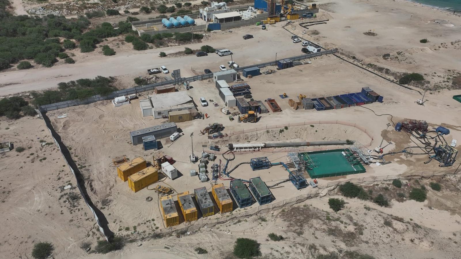 Pre-commissioning spread at the Ashdod site — pig launcher, water handling and temporary equipment