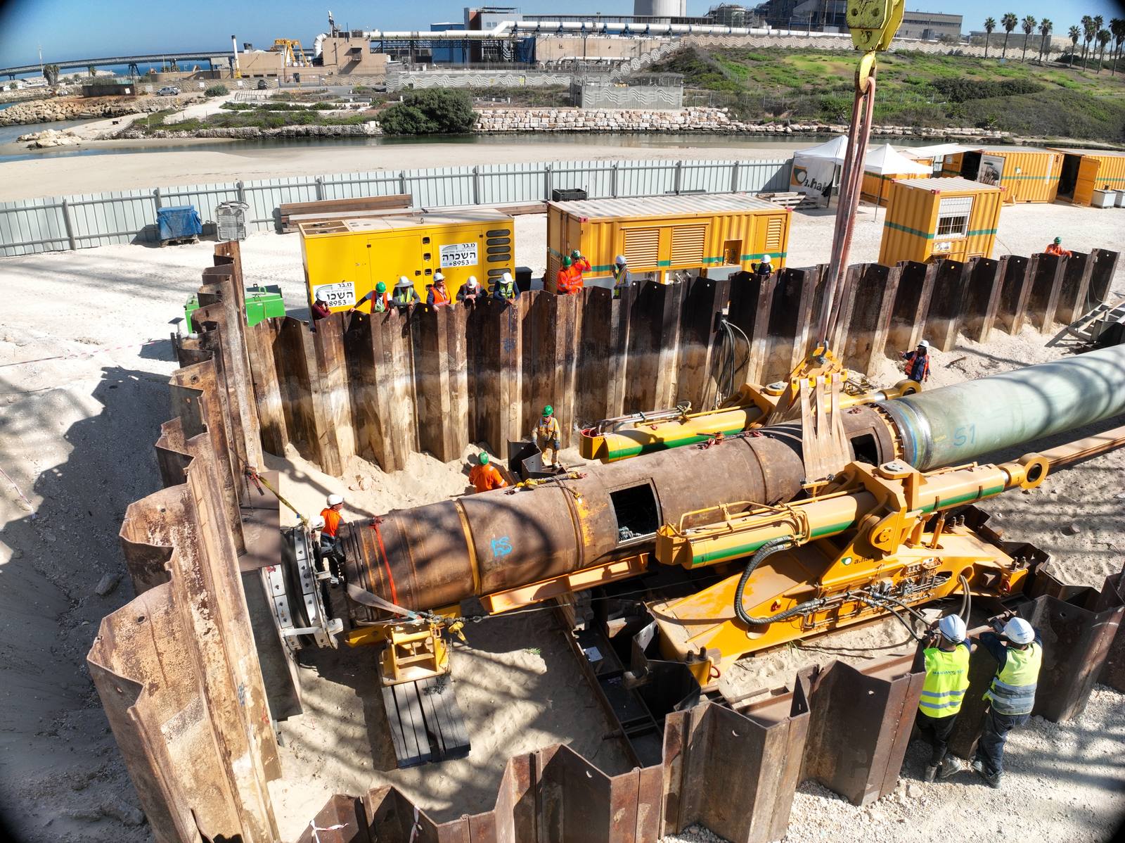 TBM assembly for the HDD landfall crossing — Hadera worksite